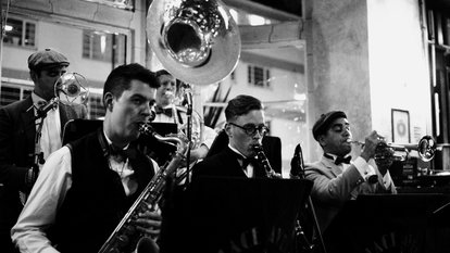 The Palace Avenue Dixieland Band Black and White image of The Palace Avenue Dixieland Band